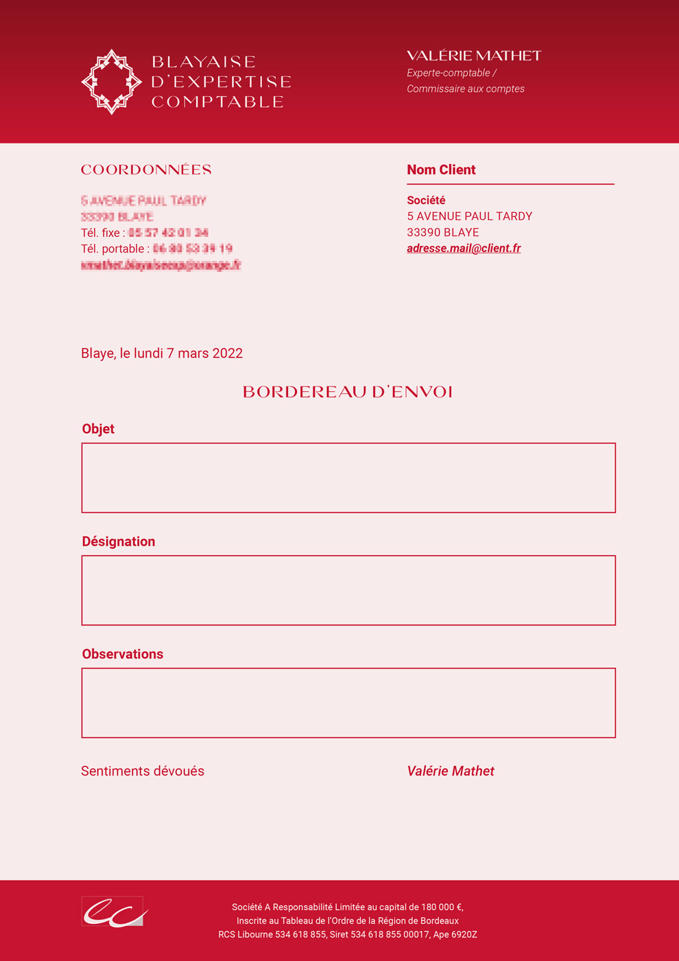 Bordereau - Blayaise d'Expertise Comptable