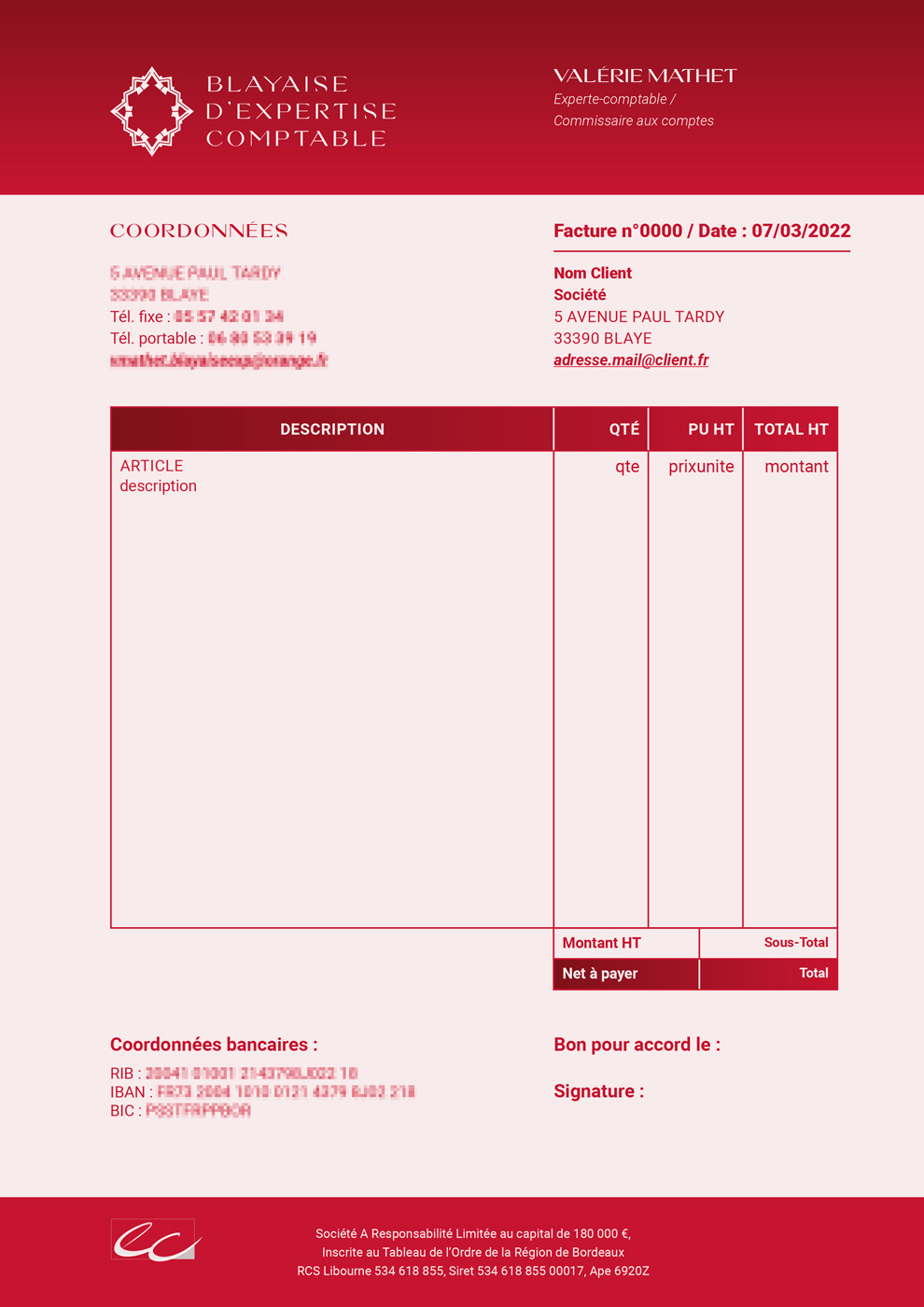 Facture - Blayaise d'Expertise Comptable